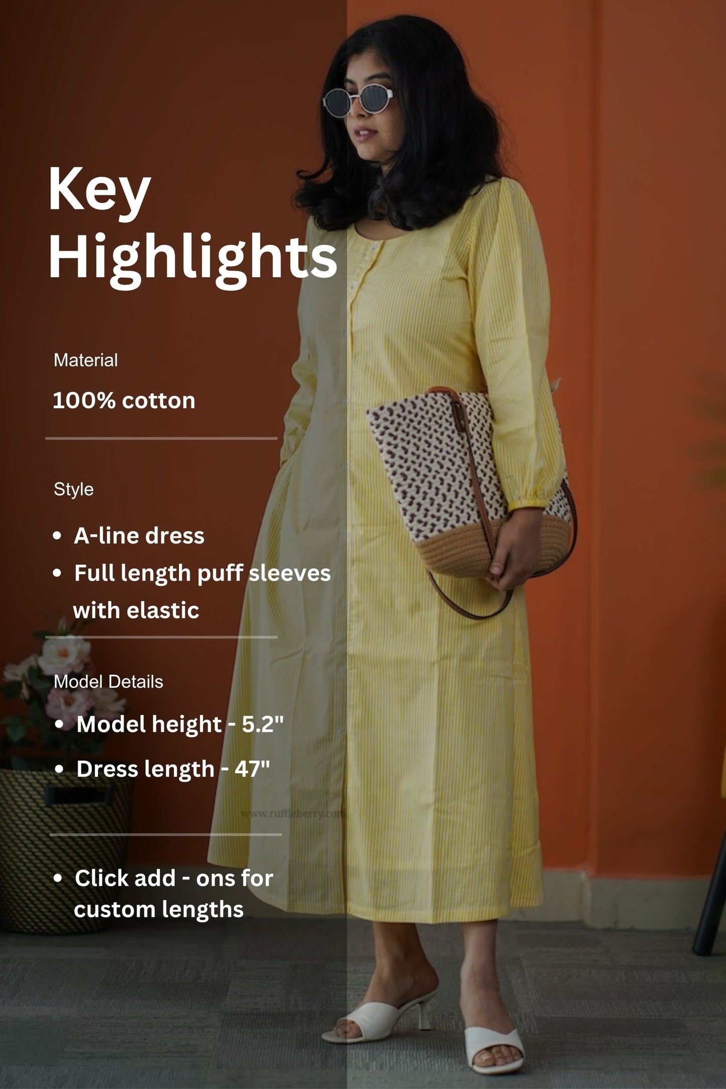 saavan yellow cotton a-line dress