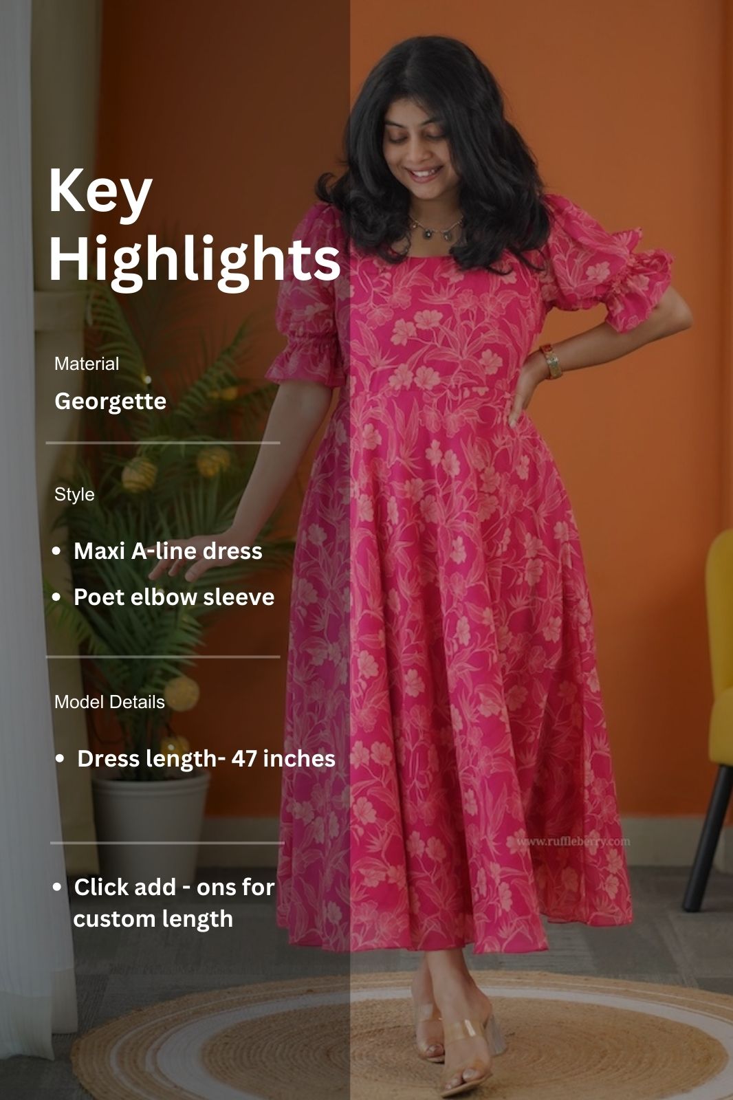 elsa pink georgette fit & flare dress