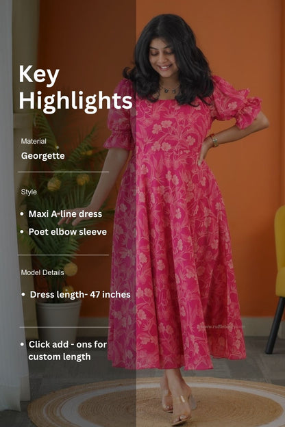 Elsa Pink Georgette Fit & Flare Dress