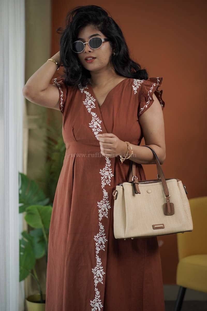 sara cotton embroidered wrap dress