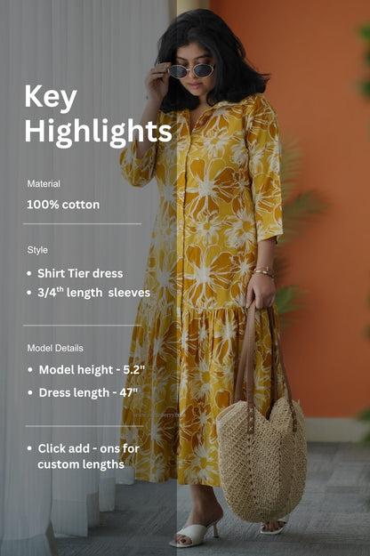 Hazelshine Mustard Cotton Shirt Dress
