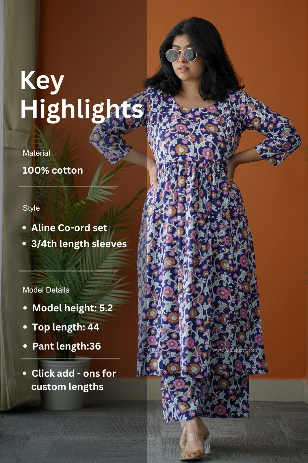 bloom dark blue cotton co-ord set