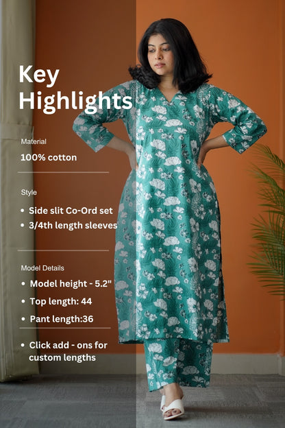 Bloom Green Floral Cotton Co-Ord Set