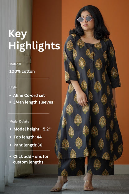 Bloom Black Cotton Co-Ord Set