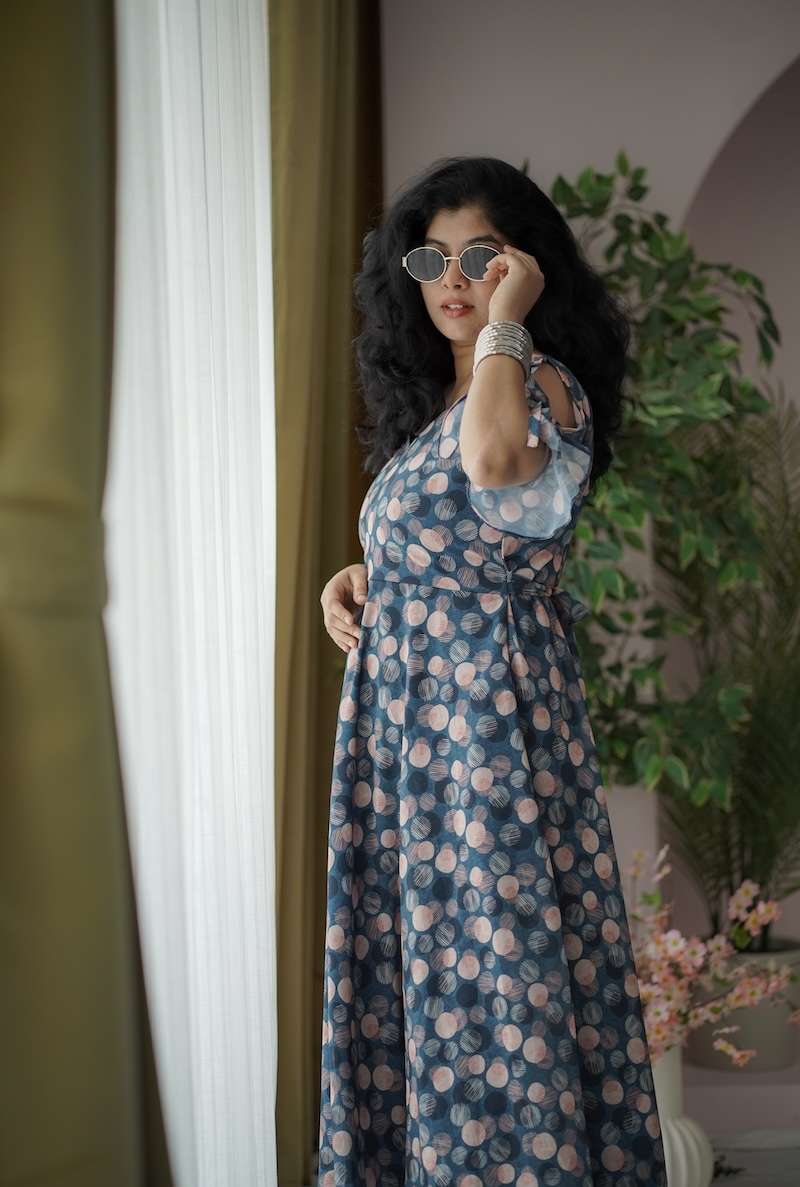 maira darkgrey polka georgette dress