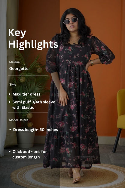 Elsa Charcoal Georgette Tier Dress