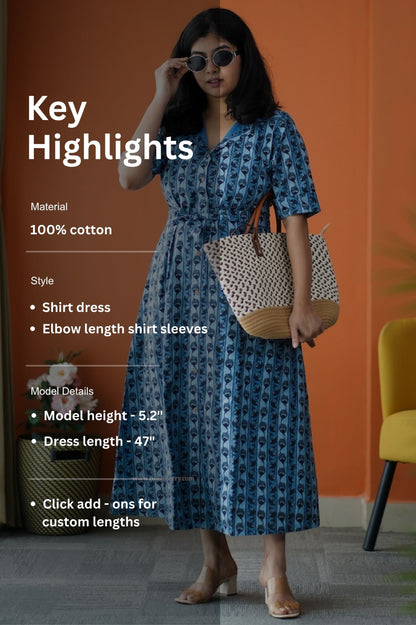 Saavan Blue Cotton Shirt Dress