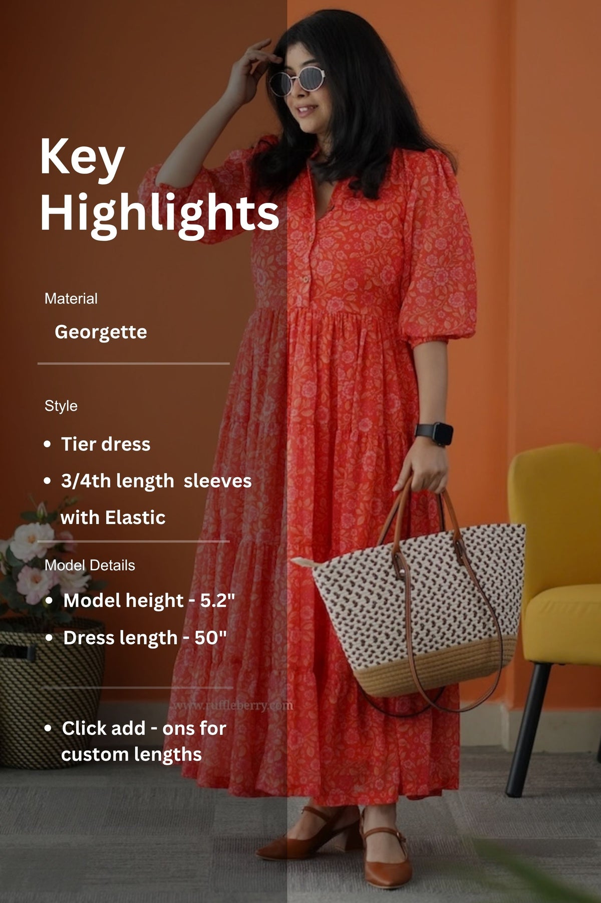 forget me not orange georgette dress