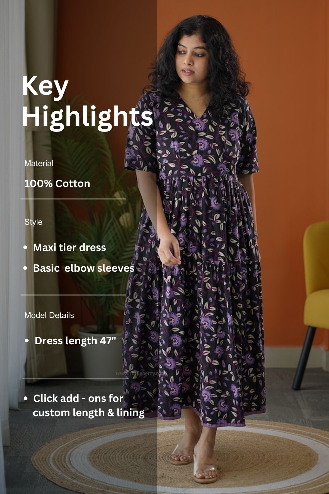 lela black purple cotton tier dress