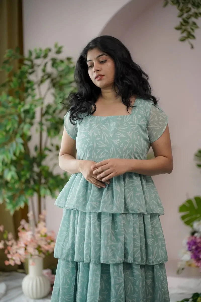 maira seagreen georgette layered dress