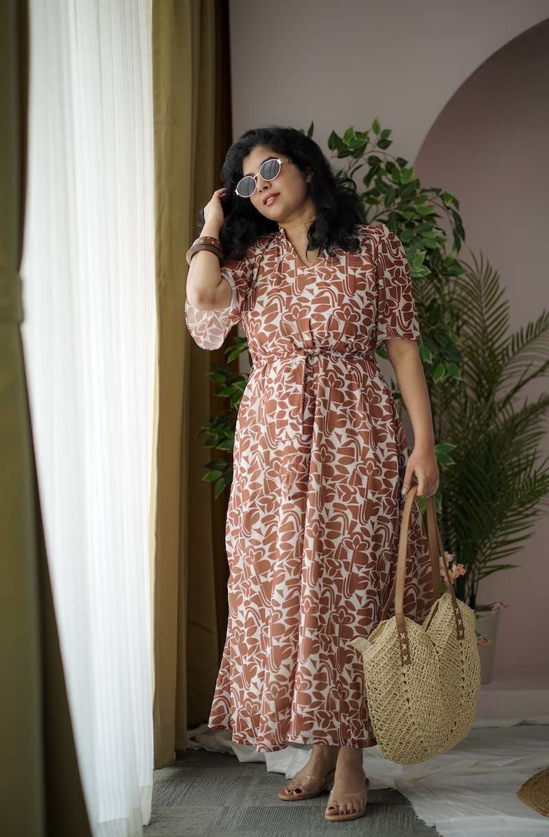 maira caramel georgette dress