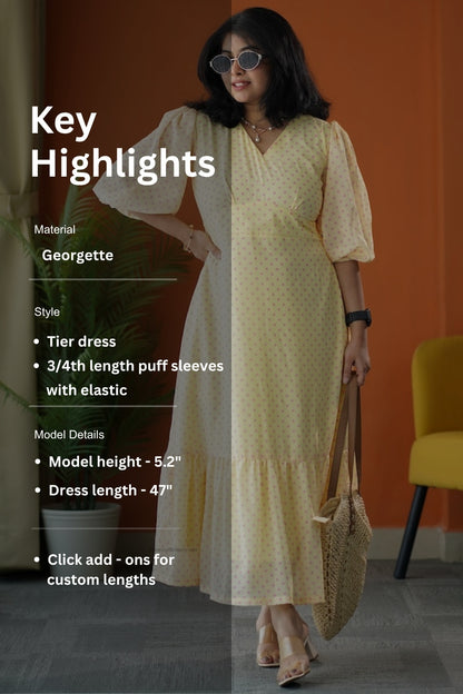 Sunburst Butter Polka Georgette Tier Dress