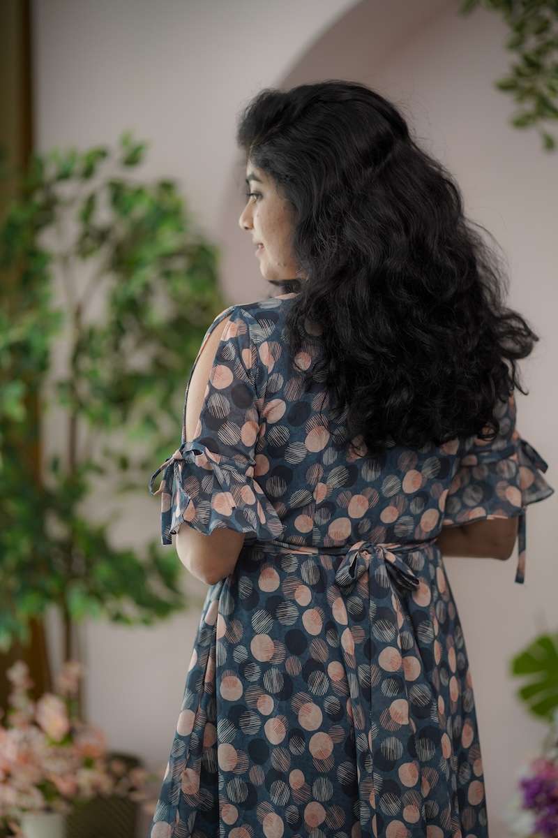 maira darkgrey polka georgette dress