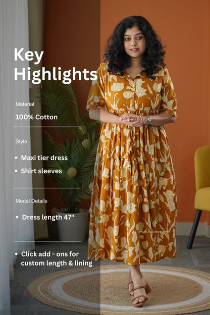 Lela Mustard Yellow Cotton Shirt Tier Dress