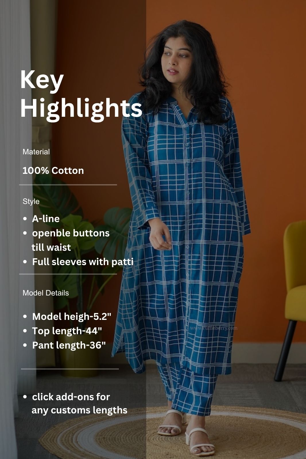 ammayi blue checks co-ord set