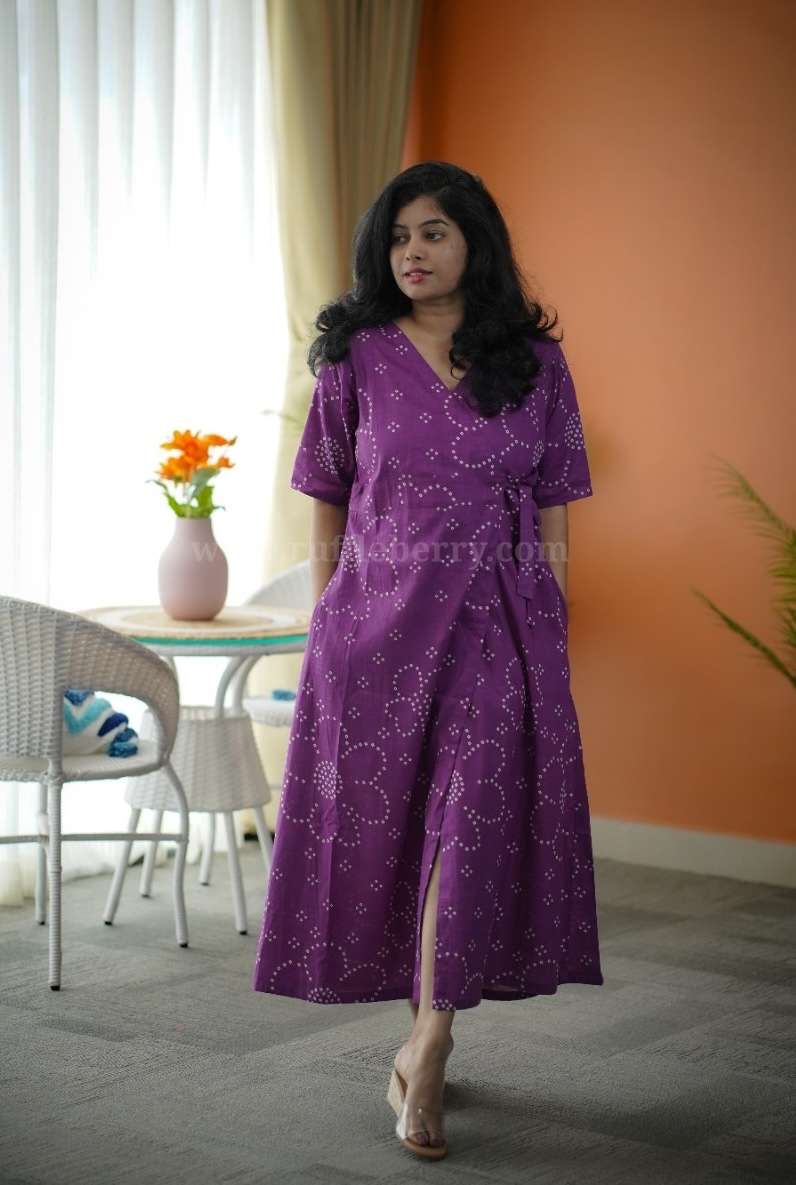 augusta violet cotton wrap dress