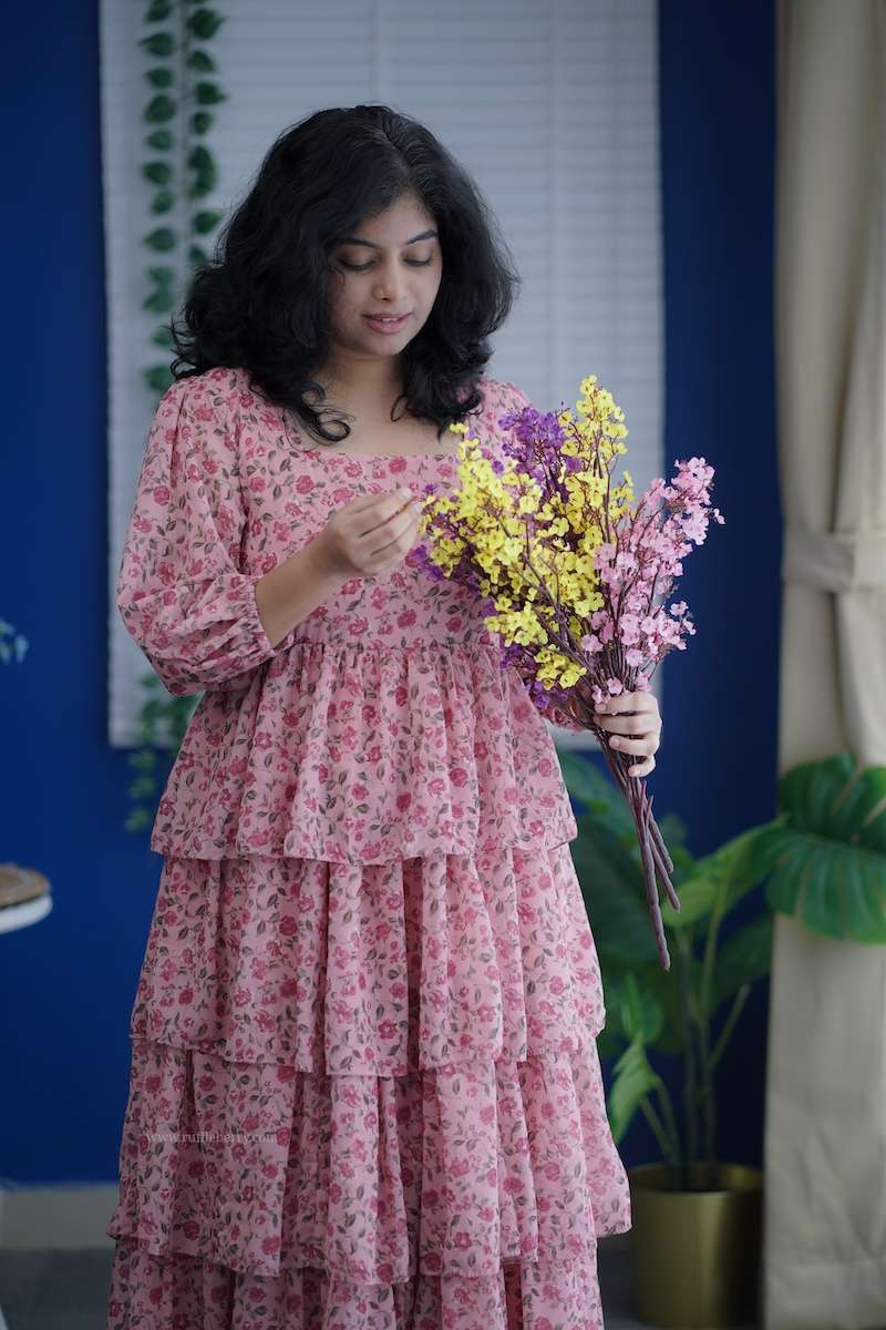 rose pink georgette layered dress