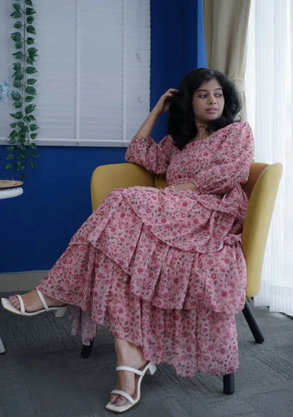 Rose Pink Georgette Layered Dress