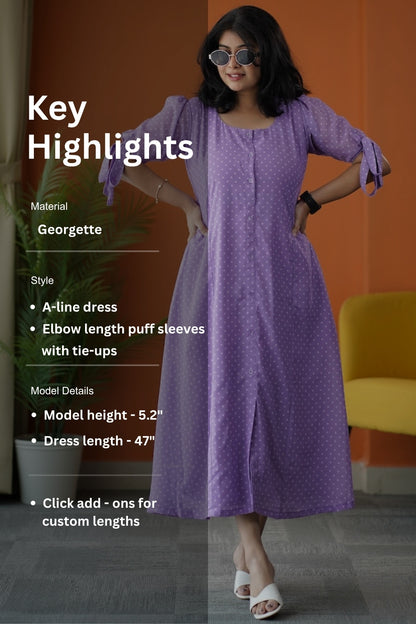Sunburst Lilac Polka A-line Georgette Dress