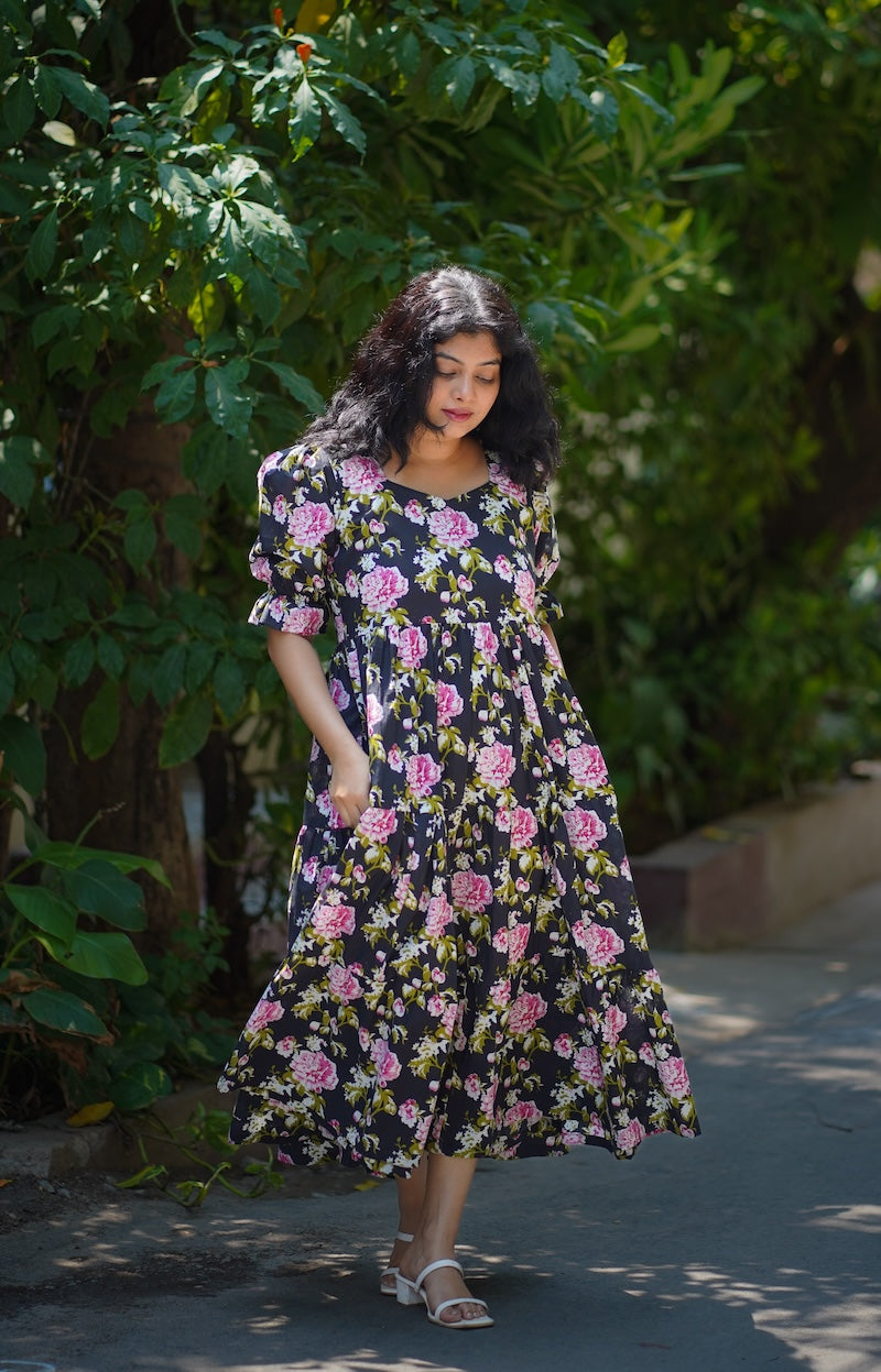 Viya BlackRose Cotton Tier Dress