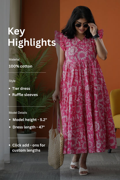 SumLove Pink Cotton Tier Dress