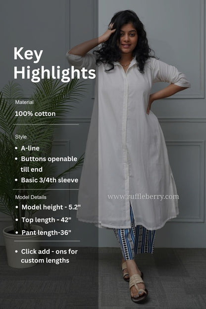 Vennela White Cotton Co-ord Set