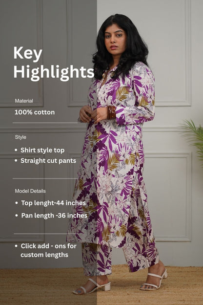 Kanmani White Floral Cotton Co-ord Set