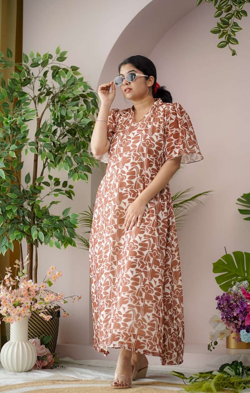 maira caramel georgette dress