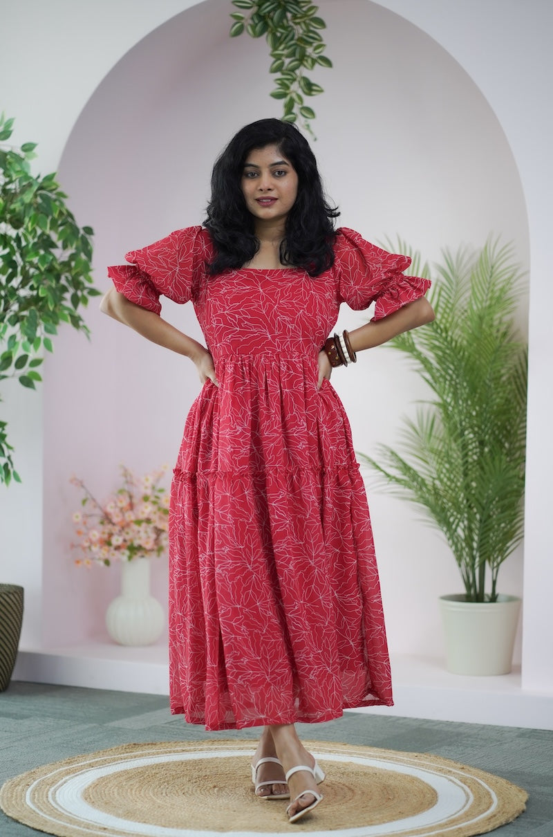 Arina TomatoRed Georgette dress