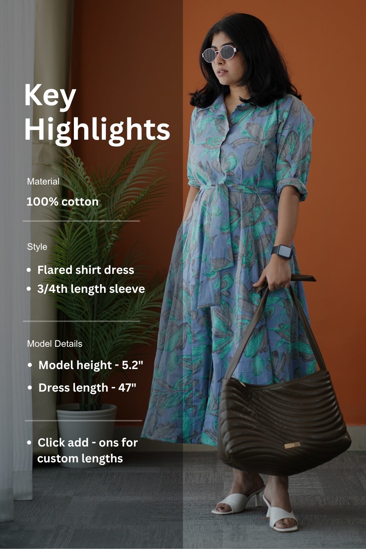 sumlove tropical cotton flared shirt dress