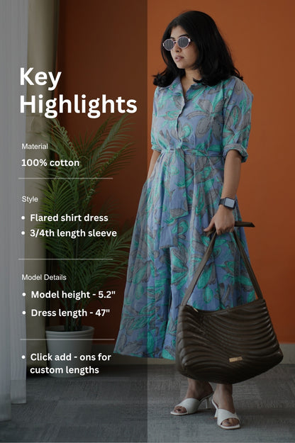 SumLove Tropical Cotton Flared Shirt Dress