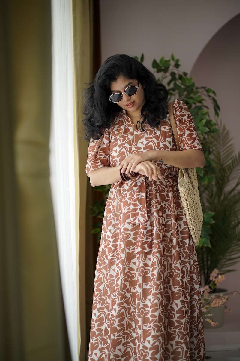 maira caramel georgette dress
