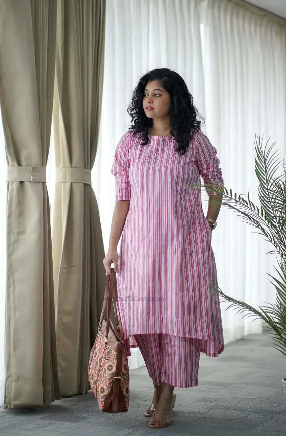 Niva Pink Striped Cotton Co-ord Set