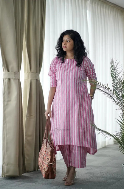 Niva Pink Striped Cotton Co-ord Set