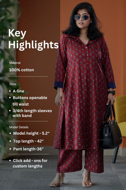June Maroon Cotton Co-ord Set