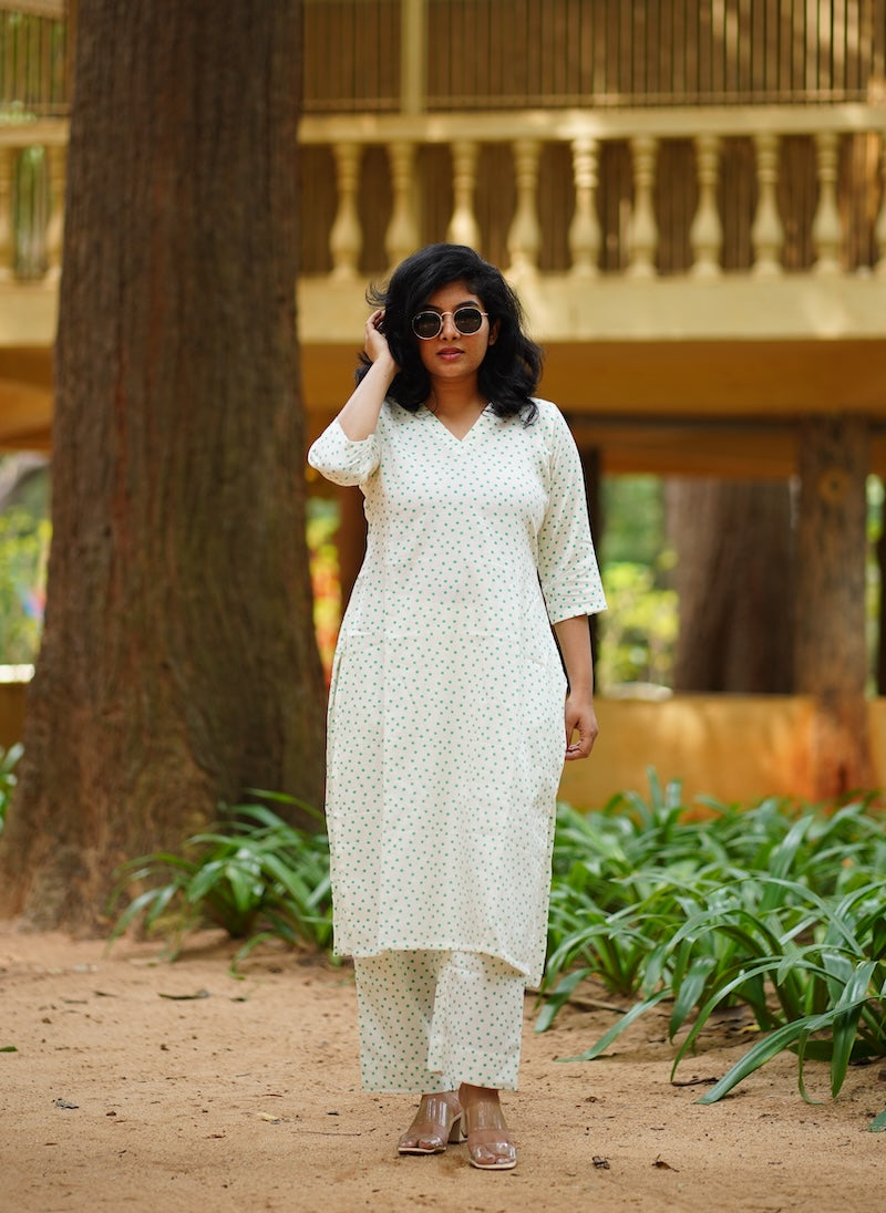 white cotton  co-ord set