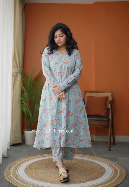 Seher Ice Blue Cotton Co-ord set