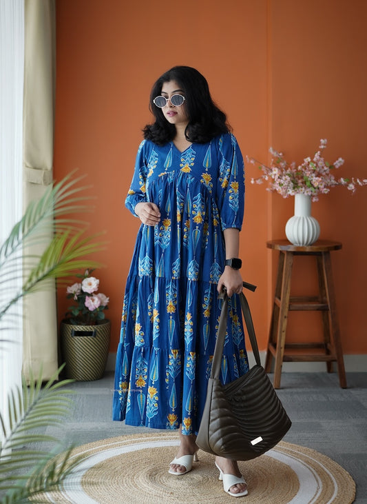 Jundaze Blue Cotton tier Dress