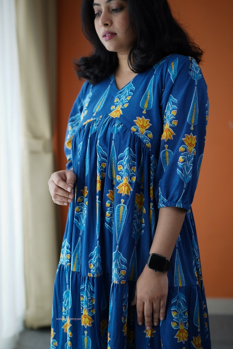 jundaze blue cotton tier dress
