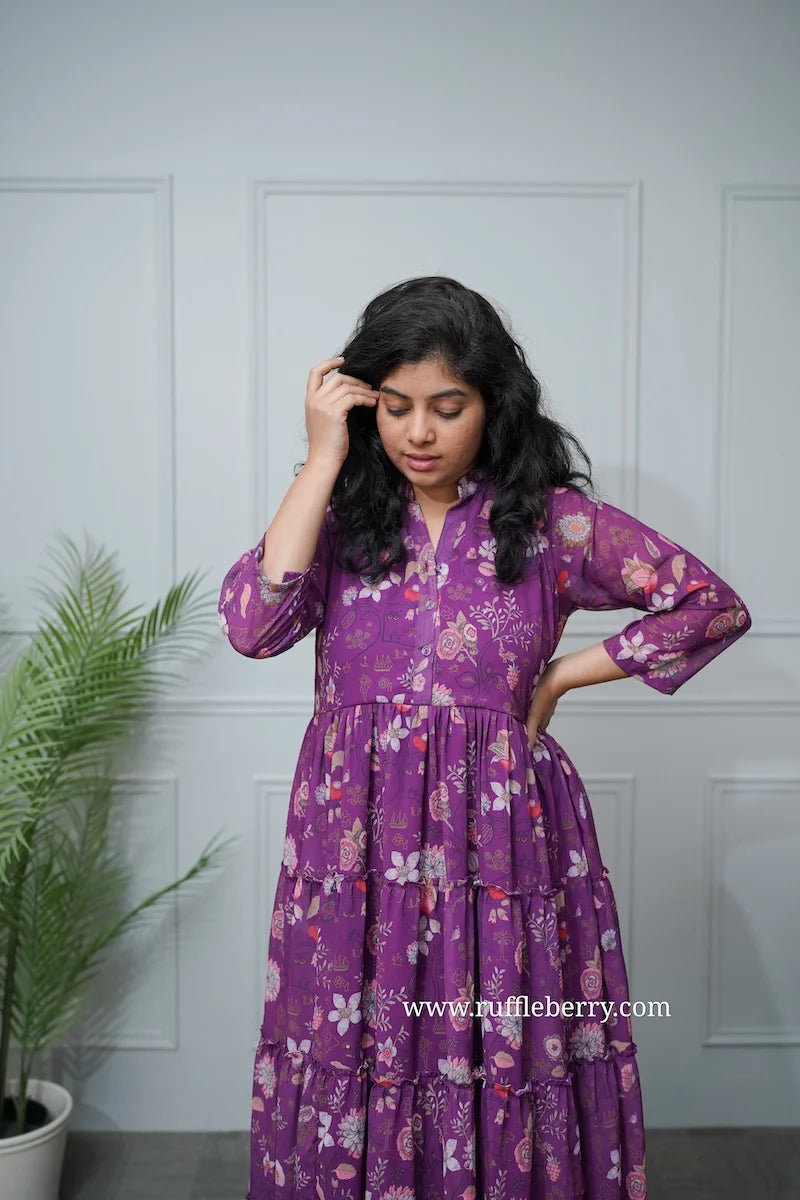 marigold magenta georgette tier dress