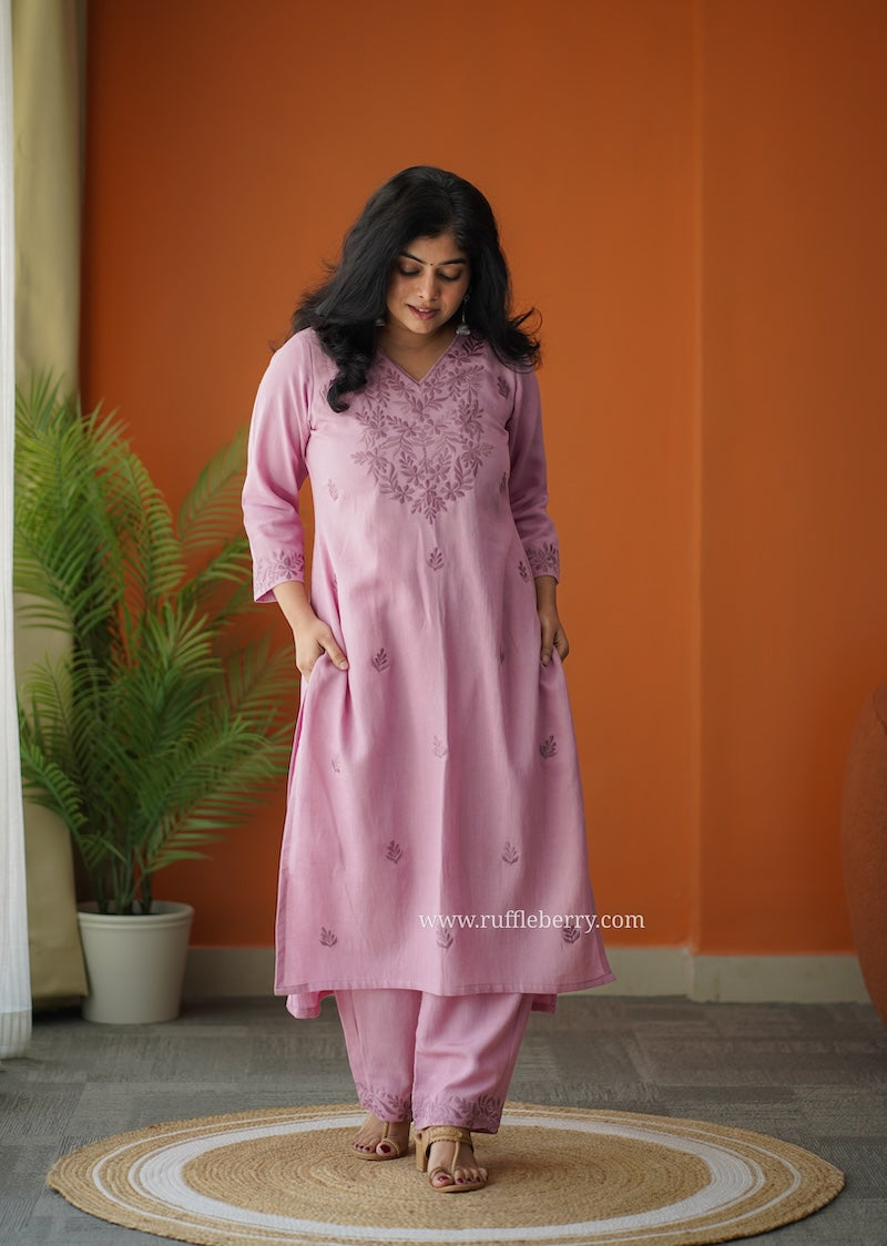 rosy petals embroidered cotton co-ord set