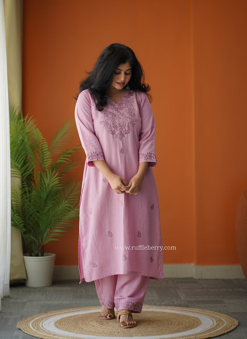 rosy petals embroidered cotton co-ord set