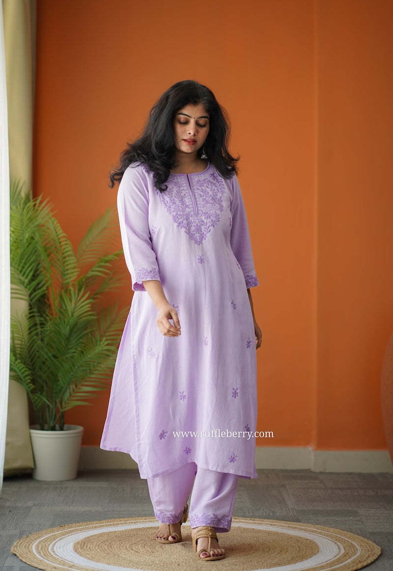 lilac petals embroidered cotton co-ord set