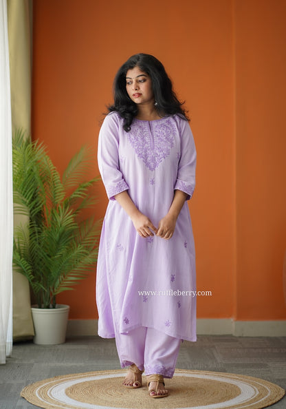 Lilac Petals Embroidered Cotton Co-ord set