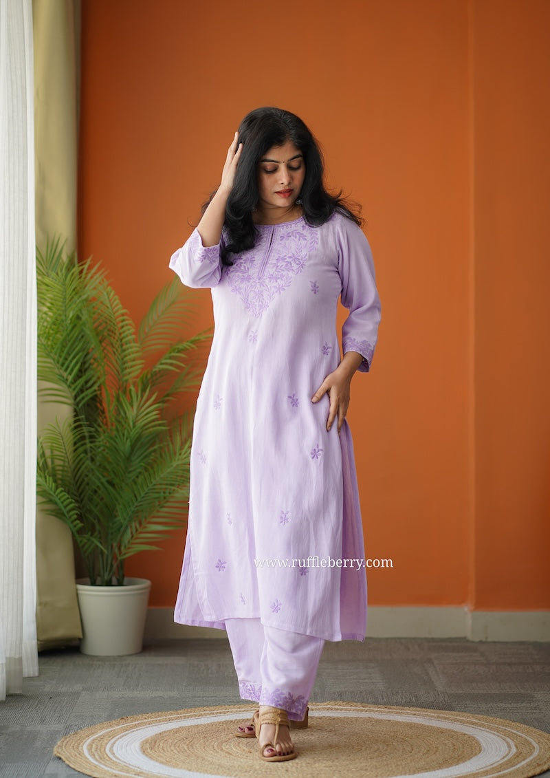 lilac petals embroidered cotton co-ord set