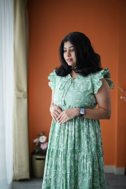Jundaze Green Cotton tier Dress