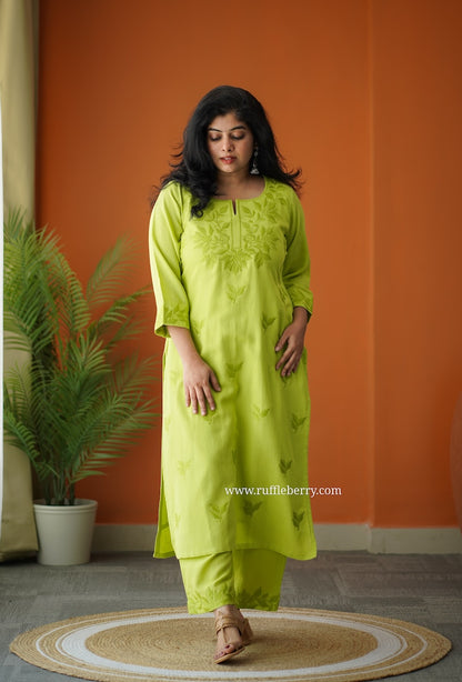 Limone Petals Embroidered Cotton Co-ord set