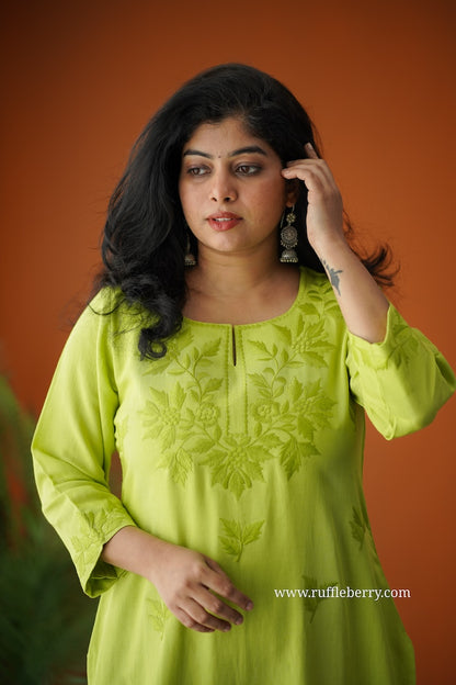 Limone Petals Embroidered Cotton Co-ord set