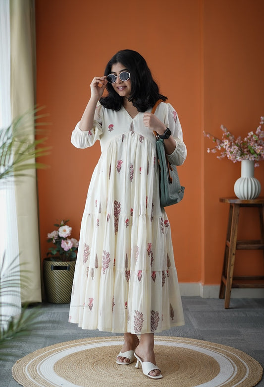 Jundaze White Cotton tier Dress