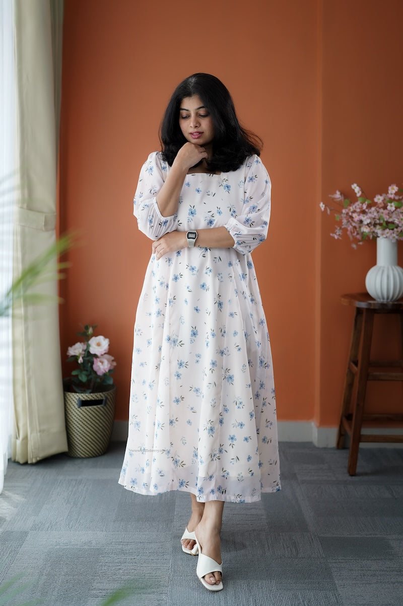 junaluv white georgette a-line dress